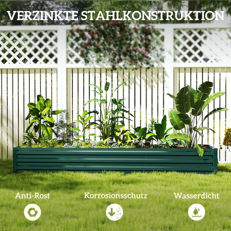 Outsunny Hochbeet Stahl, Pflanzbeet mit offenem Boden Frühbeet Gartenbeet 240 x 60 x 30 cm für Garten Balkon