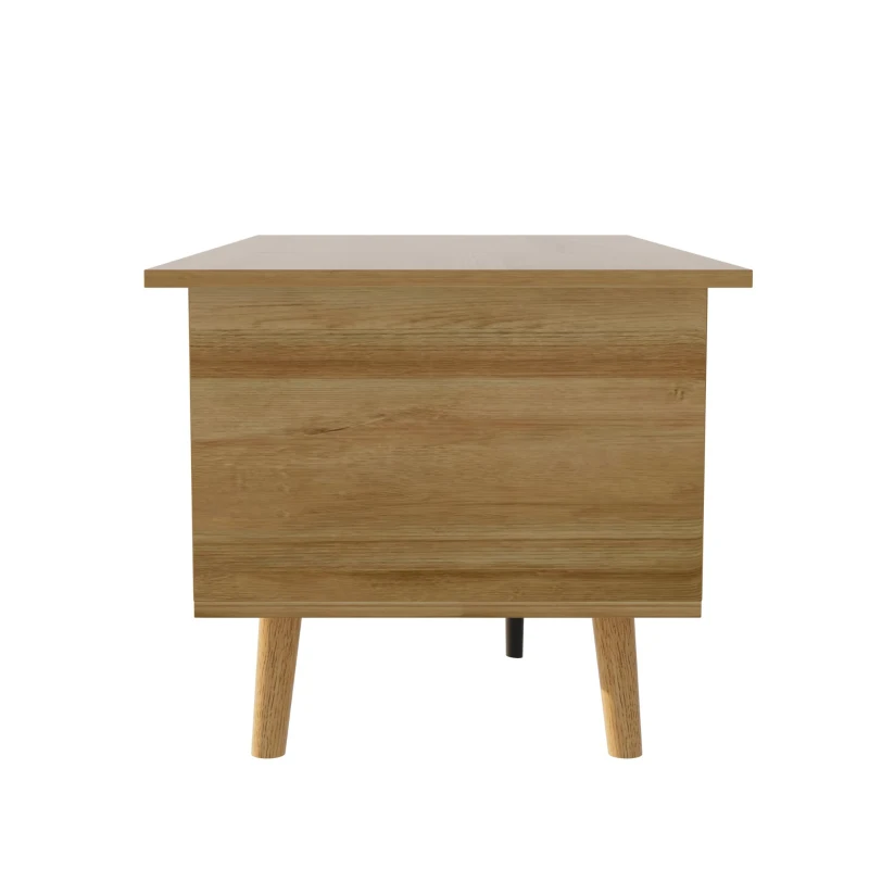 Table basse avec plateau relevable et portes en rotin, rangement pratique, 103x50x46 cm, Couleur naturelle