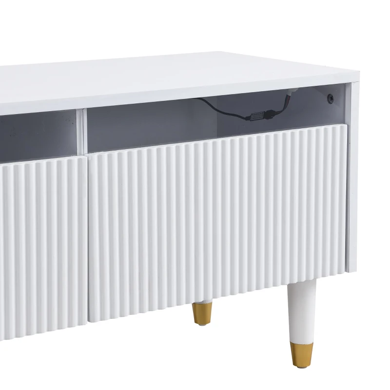 Mobile TV basso con 4 cassetti, in MDF e acrilico, 178x35x45 cm, Bianco