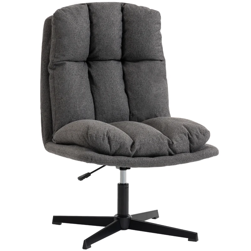 HOMCOM Sillón de acento giratorio, sillón de lectura de tela efecto lino sin reposabrazos con asiento amplio y patas metálicas, Gris oscuro