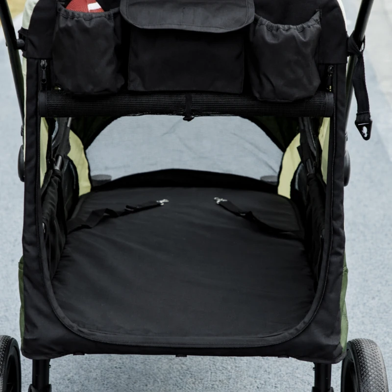 PawHut Foldable Pet Stroller for Large Dogs with Four Big Wheels, Shock-Absorbing Frame, Safety Leashes, Brakes, Dark Green