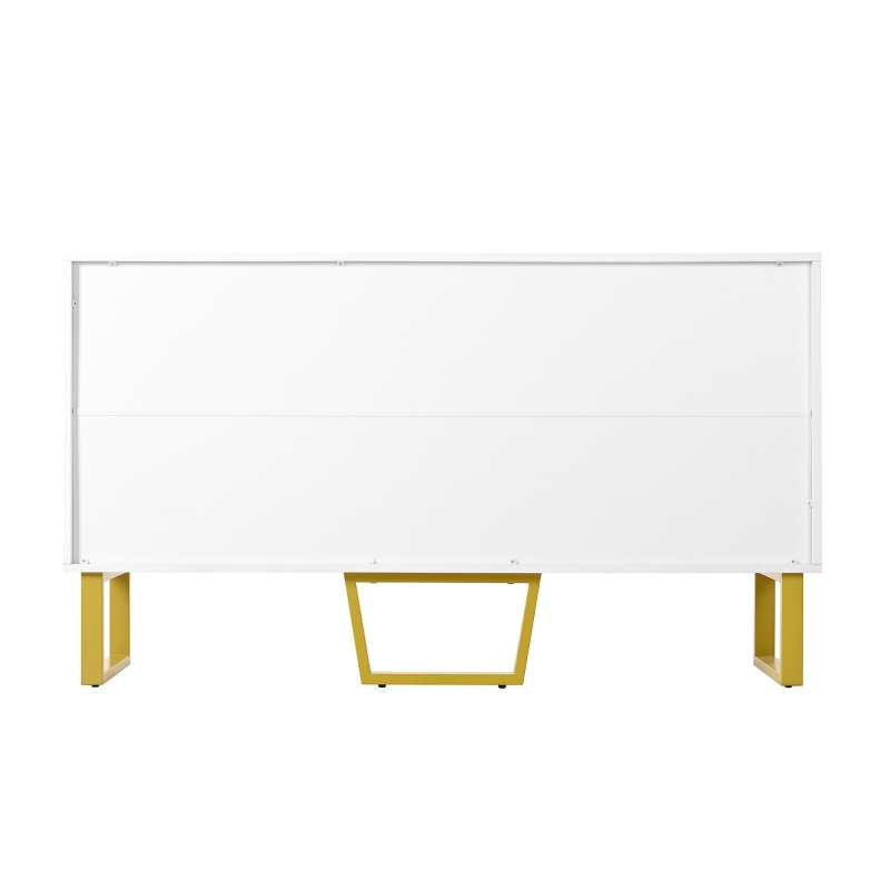 Buffet avec 4 portes, poignées et pieds en métal, grand espace de rangement, 140x40x80 cm, Blanc