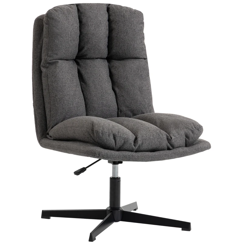 HOMCOM Sillón de acento giratorio, sillón de lectura de tela efecto lino sin reposabrazos con asiento amplio y patas metálicas, Gris oscuro
