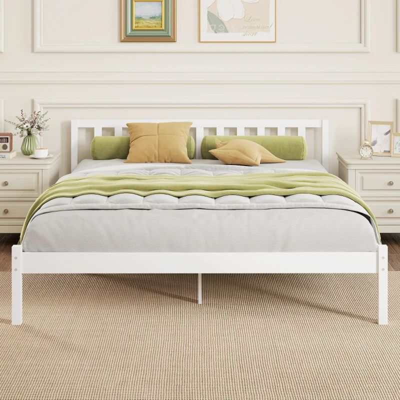 HOMCOM Estructura de cama de madera maciza 160x200cm cama individual con cabecero y somier de lamas sólido para niños y adultos