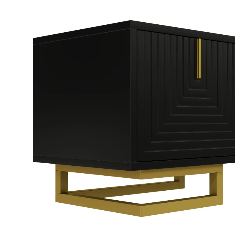 Mobile TV moderno con maniglie e gambe dorate, piedini regolabili, 160x38x44.5 cm, Nero