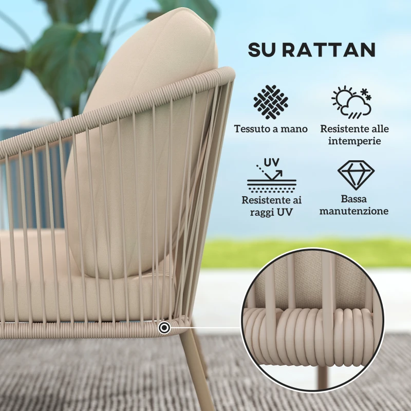 Outsunny Divano da Giardino 2 Posti Stile Boho in Rattan PE e Acciaio con Cuscini, 112x72x76, Beige