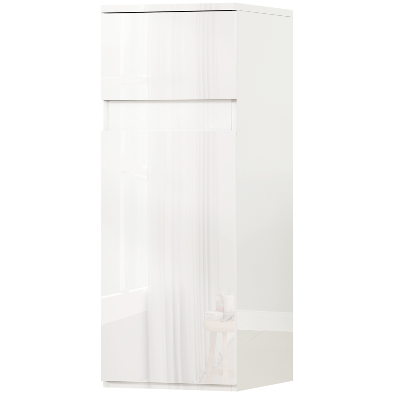 HOMCOM Mueble de Baño Suspendido con Cajón, Puerta Lacada y Estante de Vidrio Ajustable, Blanco