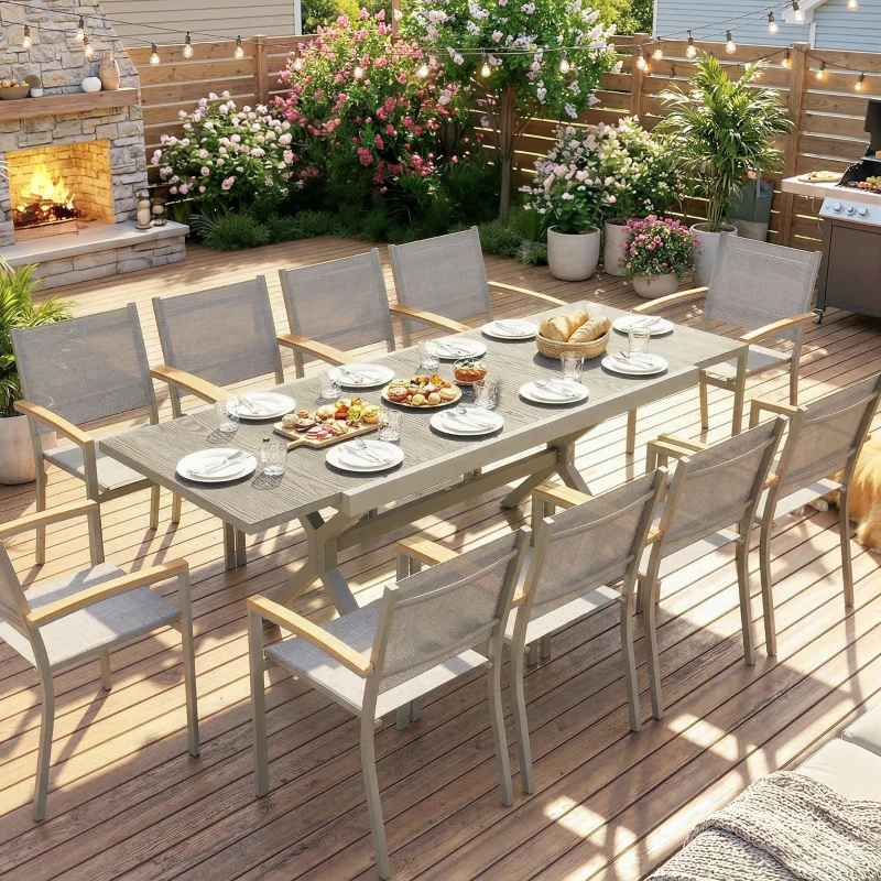 Outsunny Ausziehbarer Gartentisch für 8-10 Personen, aus Aluminium und Stahl, 154/214x85x73 cm, Grau