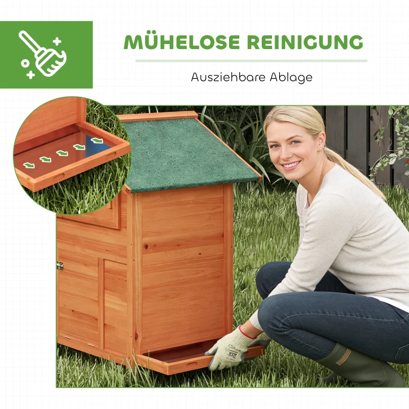 PawHut Kippenhok Kippenhuis van hout met nestkast 2 zitstokken loopplank venster waterdicht dak 113,5x67,5x95,5 cm Oranje