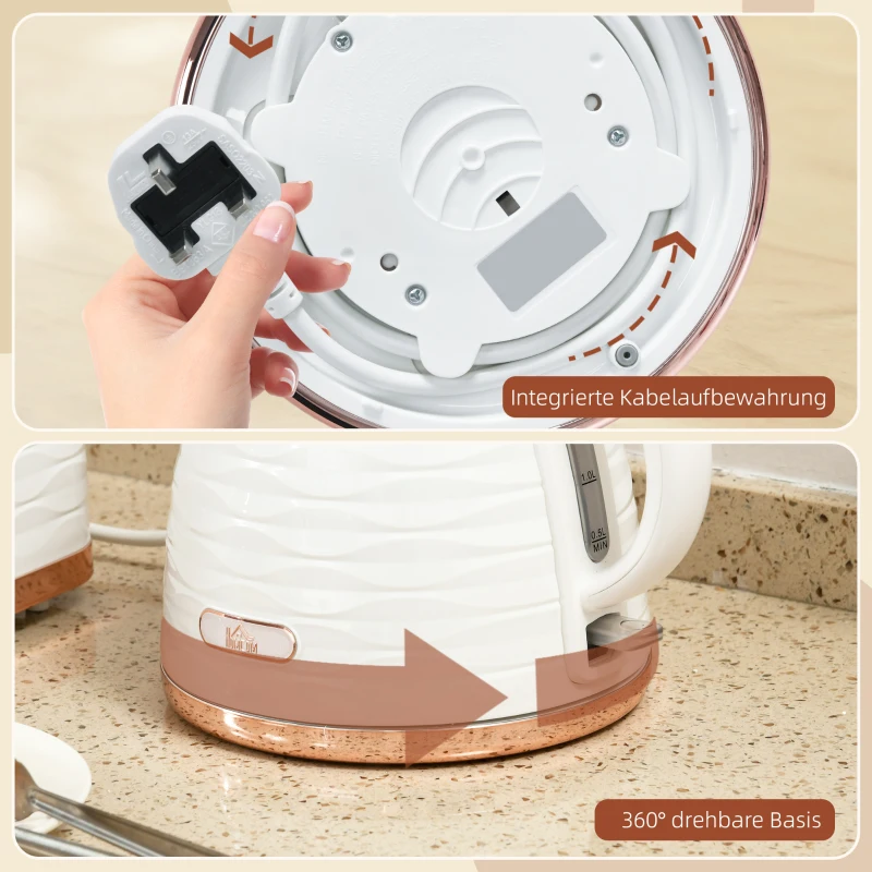 HOMCOM Hervidor eléctrico, 1,7 L, 2,2 kW, Función de hervido rápido con filtro anti-cal extraíble y lavable