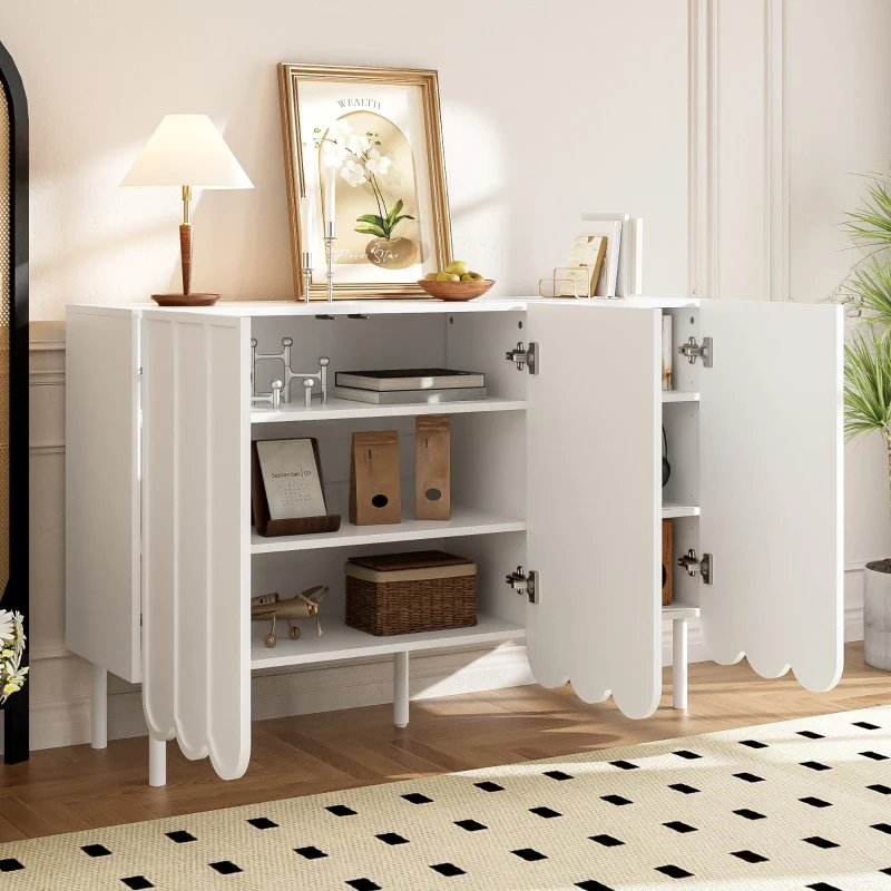 Credenza moderna con 9 ante ondulate, in MDF, 120x35x80 cm, Bianco