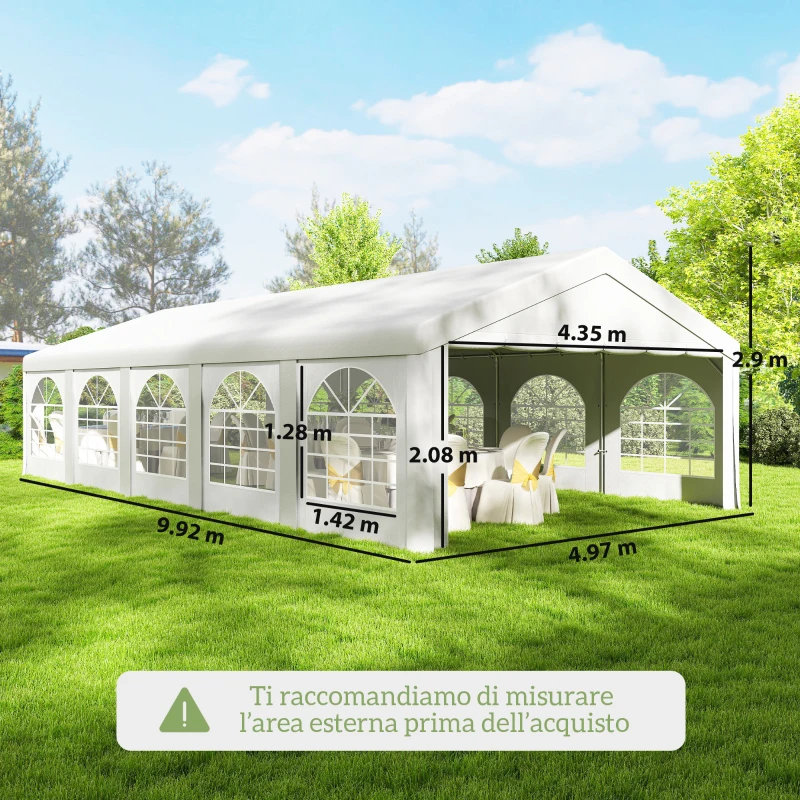 Outsunny Tendone da Giardino 10x5 m con 10 Pareti Laterali Rimovibili, in PE e Metallo Galvanizzato, Bianco