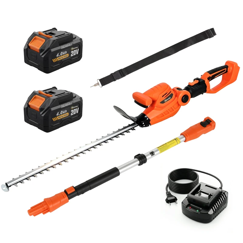Outsunny Elektrische Heckenschere mit Teleskopstiel Klinge 51 cm 2 Akkus 4,0 Ah  112,5x15x14,5cm, Orange
