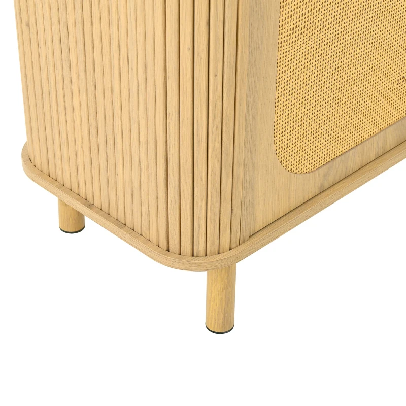 Buffet avec portes en rotin, design arrondi, 140x40x80 cm, Couleur naturelle