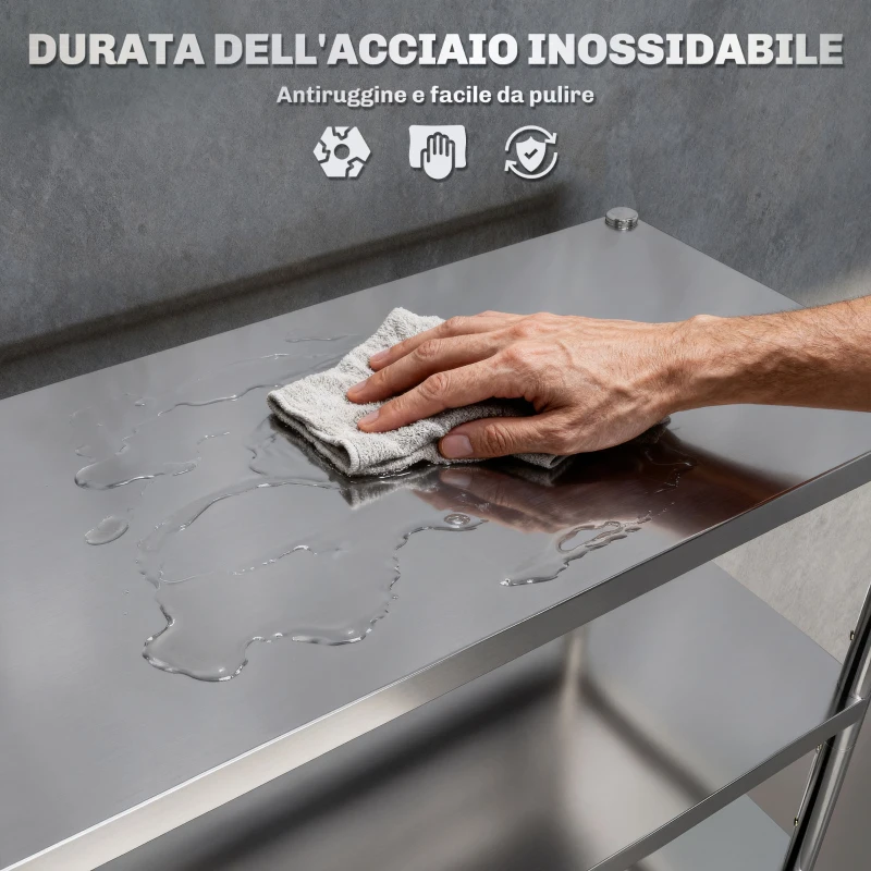 HOMCOM Scaffale da Cucina a 5 Livelli Regolabili su 13 Altezze Diverse, in Acciaio Inox, 91x40x139 cm, Argento
