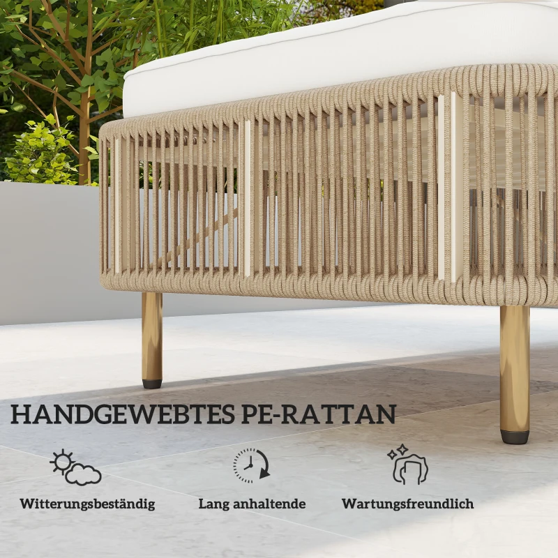 Outsunny Rattan Sonnenliege, 5-fach verstellbare PE-Rattan Outdoor-Liege mit Kissen, Gartenliege