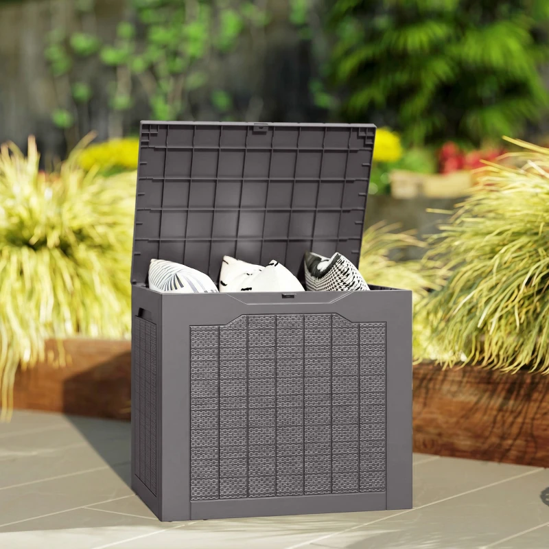 Outsunny Cofre de almacenamiento exterior 93L con asas empotradas, baúl de almacenamiento exterior impermeable 56 x 41 x 50 cm, marrón