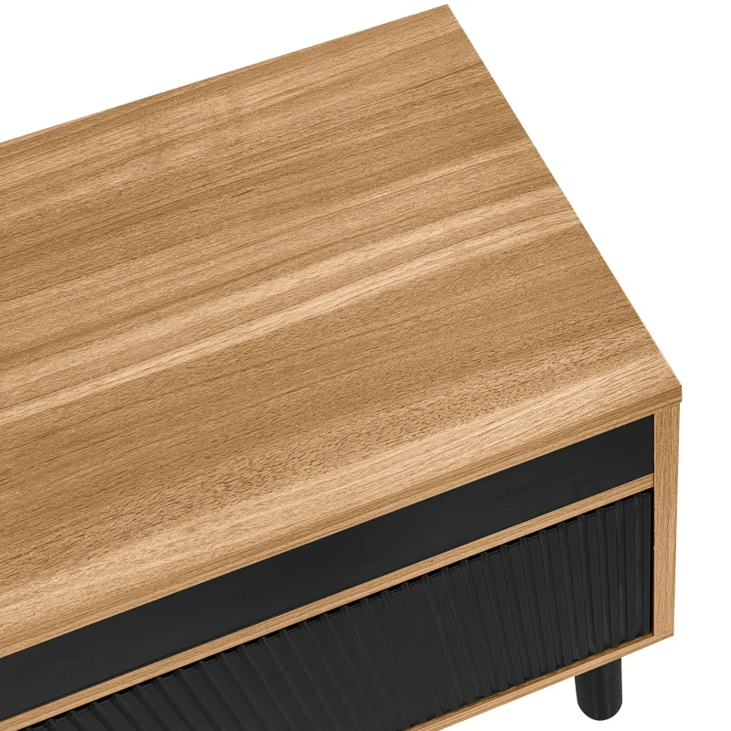 Meuble TV à trois portes, pieds en bois solides, 170x38x47 cm, Couleur naturelle+Noir