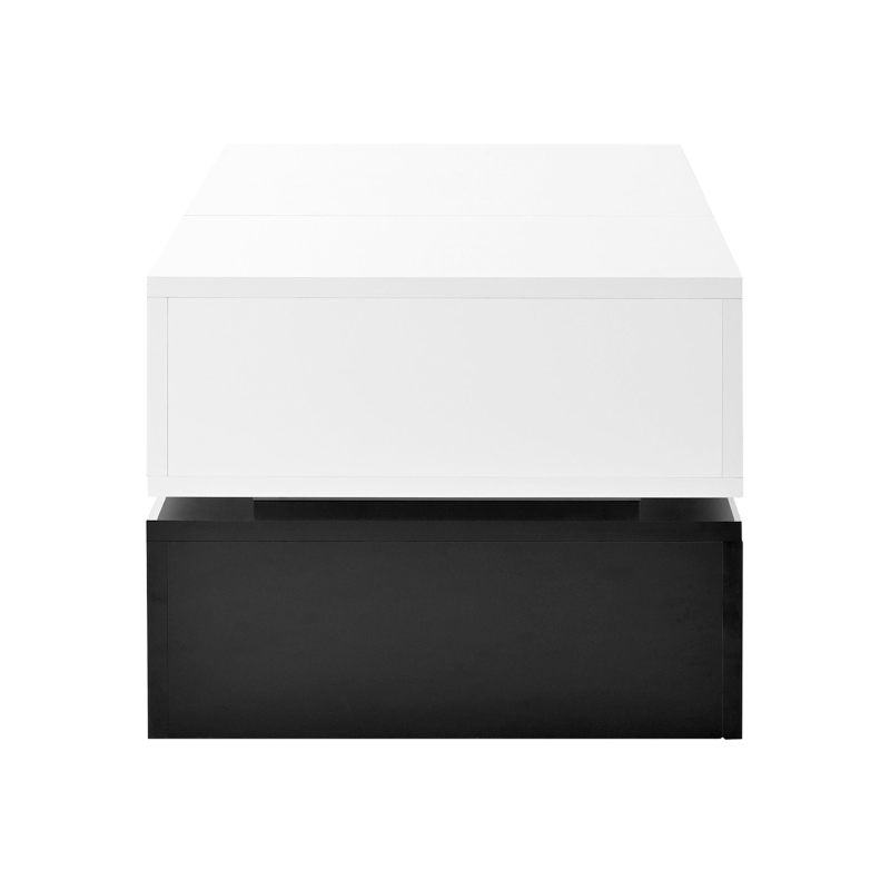 Table basse avec éclairage d'ambiance LED, étagère en verre & surface laquée brillante, 90x45x35,5 cm, Blanc+Noir