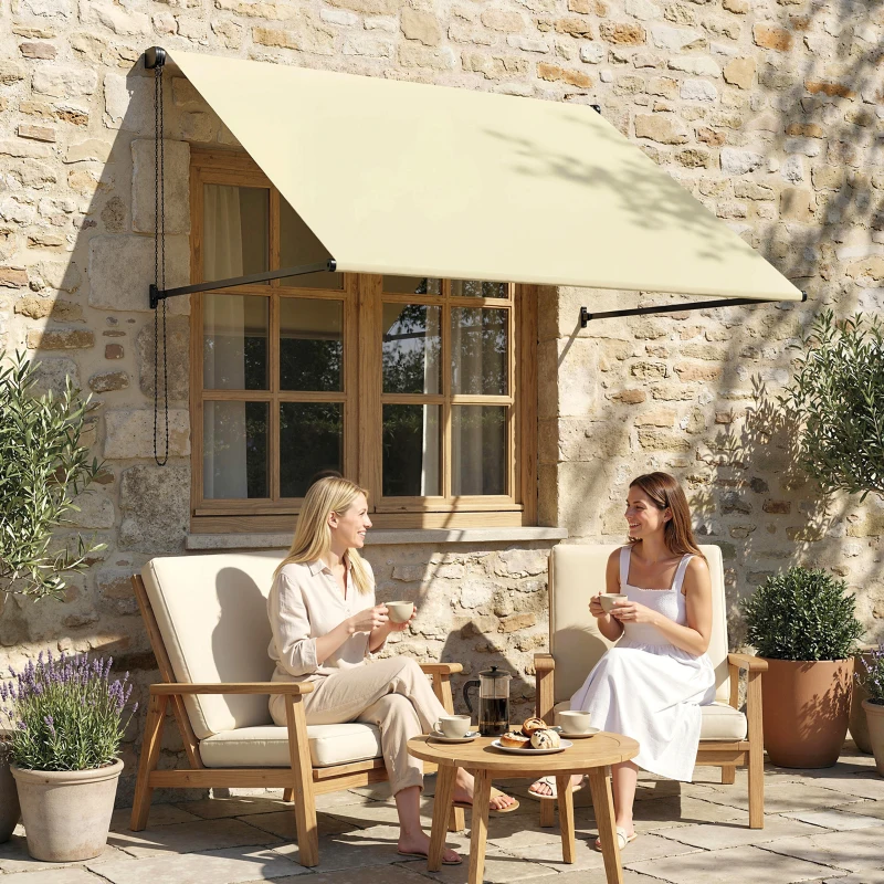 Outsunny Toldo retráctil manual, inclinación ajustable 150 x 116 cm, protección UV, aluminio/poliéster, crema