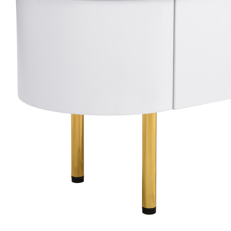 Set mobile TV e tavolino da caffè per soggiorno con cassetti e angoli arrotondati, Bianco e Oro