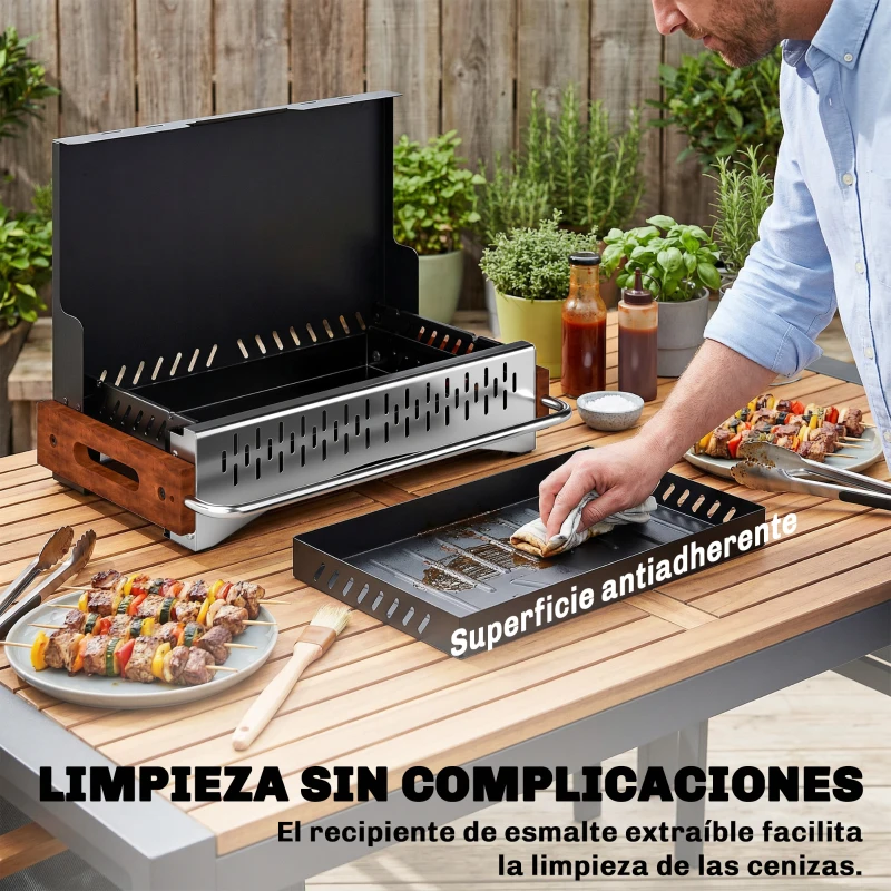 Outsunny Barbacoa de Carbón Plegable Barbacoa Portátil 50,5x34x33 cm con Bandeja de Carbón Extraíble para Camping Picnic Negro