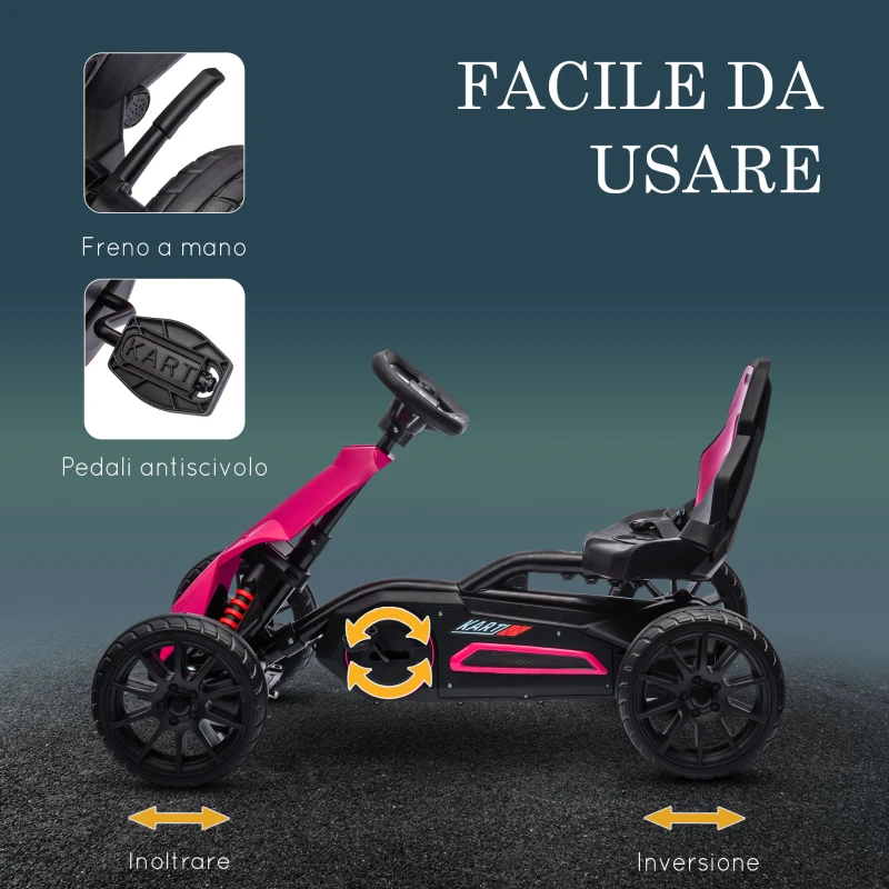 HOMCOM Go Kart a Pedali per Bambini 3-8 Anni con Sedile Regolabile e Ruote in EVA, 100x58x58.5 cm, Rosa e Nero
