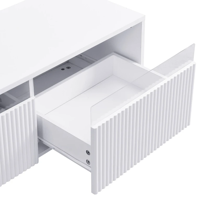 Set 2 mobili contenitore a LED con 4 ante e 2 cassetti, 178x35x45 e 110x50x40 cm, Bianco