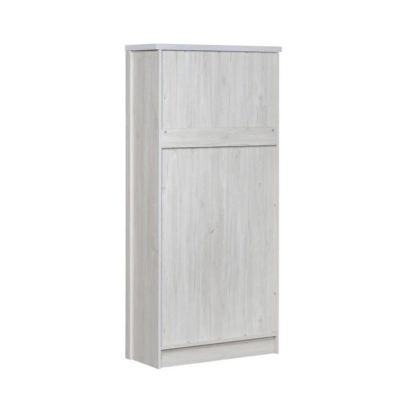 Mobile alto effetto legno a 3 cassetti con ante in vetro e maniglie in rame, 80x34x171 cm, Bianco