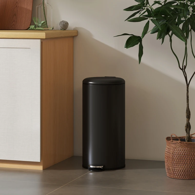 HOMCOM Cubo de basura 30L con pedal y tapa, contenedor con cubeta interior, función Soft-Close 36 x 30 x 63,5 cm, negro