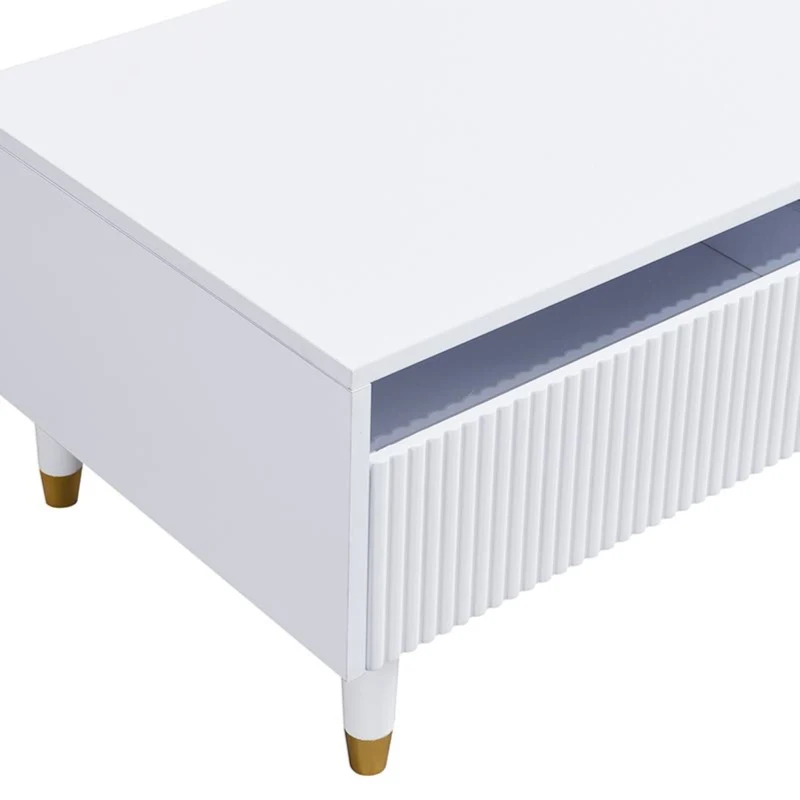 Tavolino da salotto con 2 cassetti e illuminazione LED, 110x50x40 cm, Bianco