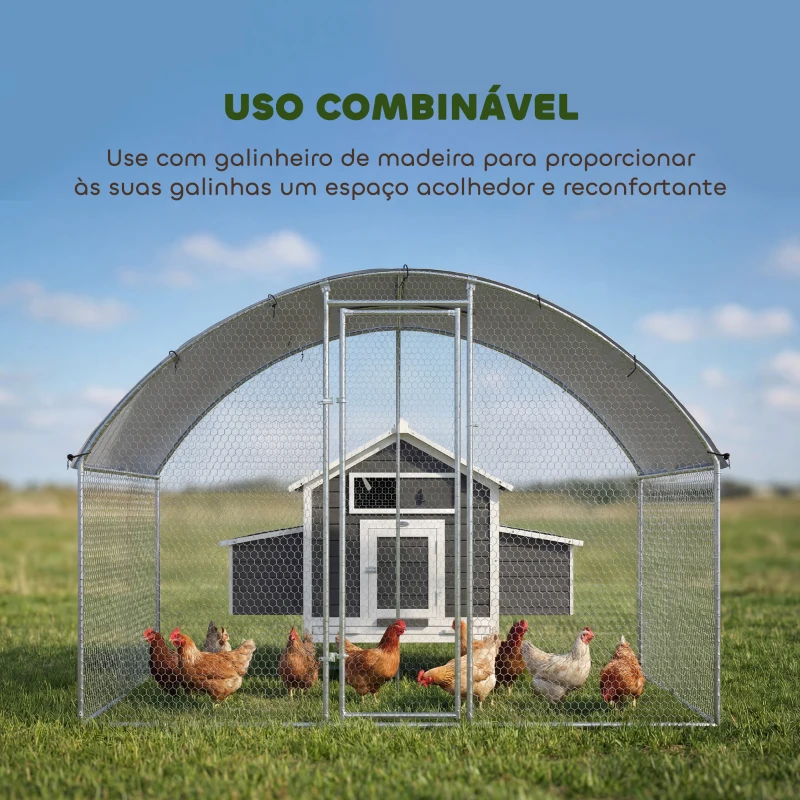 PawHut Galinheiro para Exterior 2,8x1,7x1,9 m Cobertura em Tecido Oxford Anti-UV Impermeável Fechos para 5-8 Galinhas Prata
