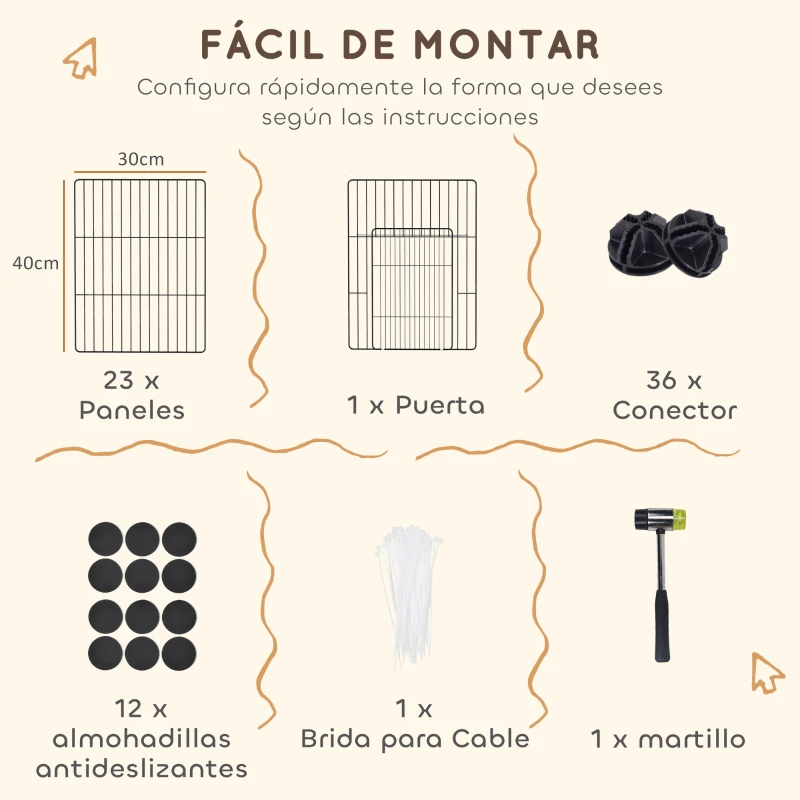 PawHut Jaula para Animales Pequeños Valla Metálica Modular para Mascotas con Puerta y Paneles de Acero 120x60x80 cm Negro