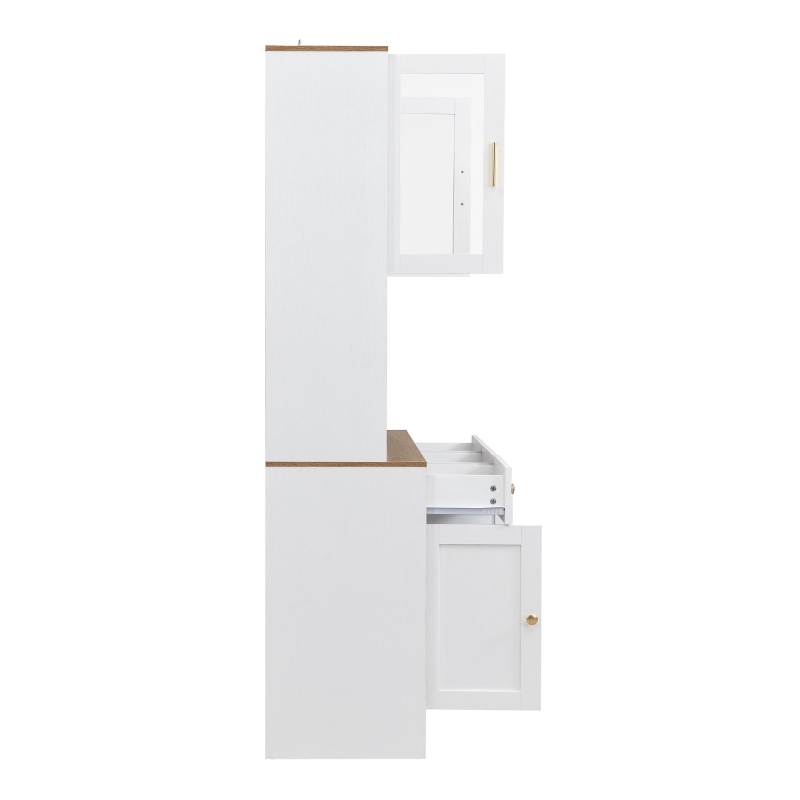 Mobile dispensa alto portaoggetti con 5 ante e 3 cassetti, 94.5x30x175.5 cm, Bianco