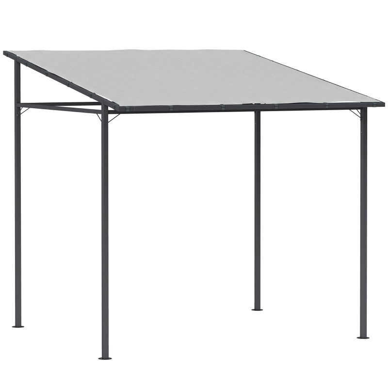 Outsunny 2.4 x 2.4 m Wall Mounted Pergola Gazebo with PA Coating Fabric, Metal Frame, UPF30+, Lean to Garden Gazebo, Light Grey