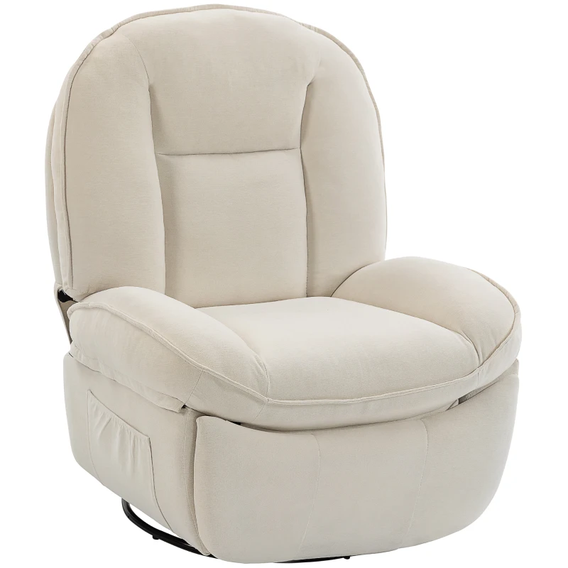 HOMCOM Sillón relax, sillón giratorio con función de balanceo y reclinable, asiento profundo, respaldo grueso, montaje fácil, crema