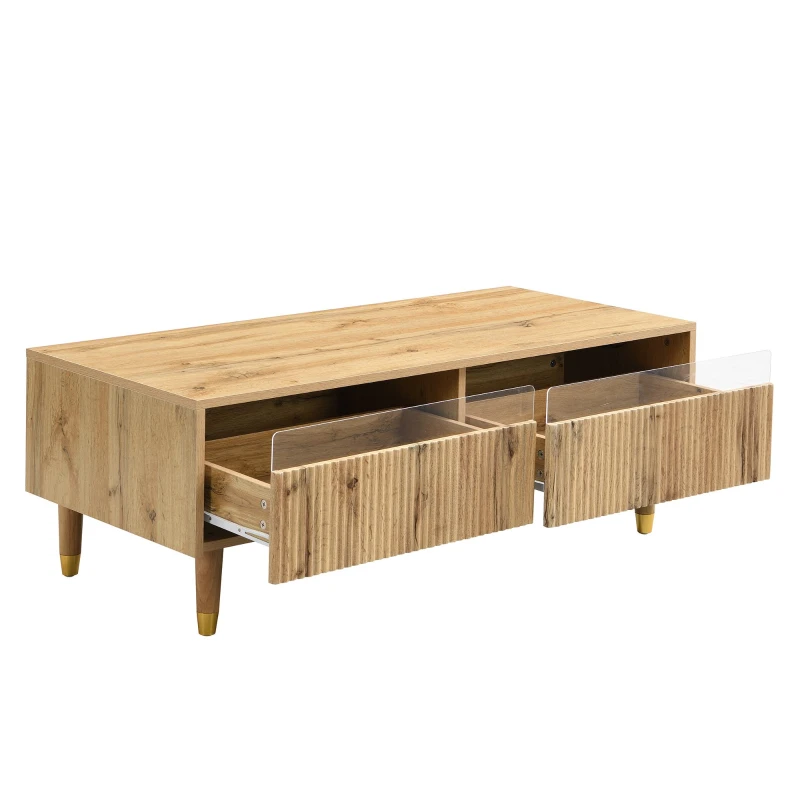 Tavolino da salotto con 2 cassetti e illuminazione LED, 110x50x40 cm, Color Legno