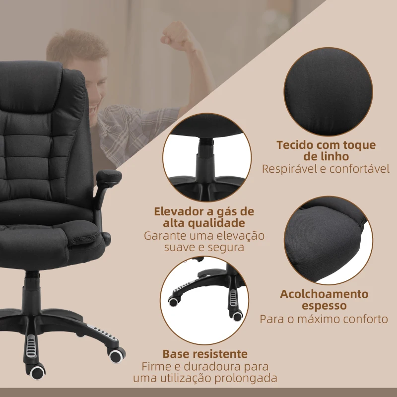 Vinsetto Cadeira para Secretaria c/ 6 Pontos de Massagem Reclinável até 130° com Aquecimento Preto