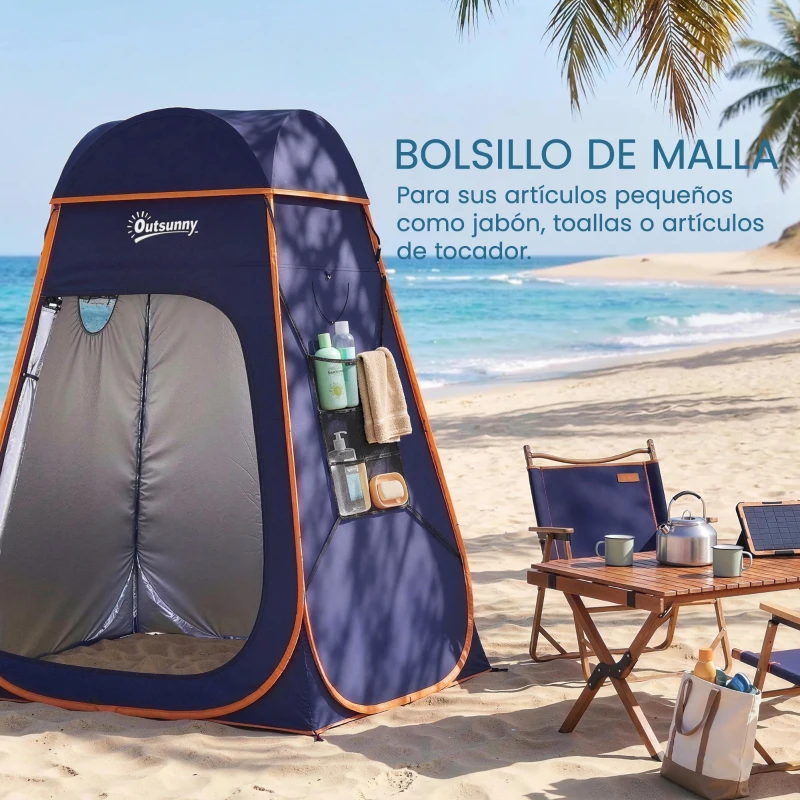 Outsunny Tienda de Campaña Instantánea Pop-Up Tienda de Ducha Camping Portátil con Bolsa de Transporte Impermeable Azul Oscuro