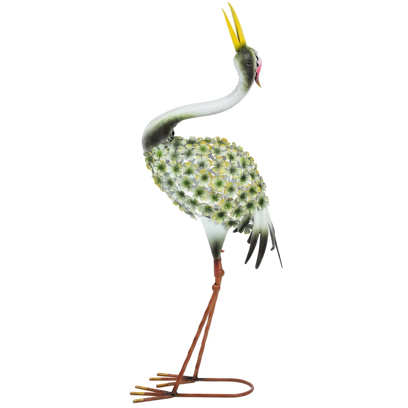 Outsunny Estatuas de Jardín, Escultura de Garza en Metal, Estatuas de Aves 71 cm, para Patio, Estanque, Terraza, Verde