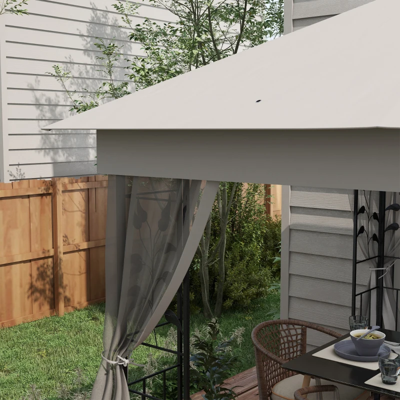 Outsunny Pabellón con doble techo, 3x3 m impermeable, estable, resistente al invierno, pabellón de jardín con mosquitera, Gris claro