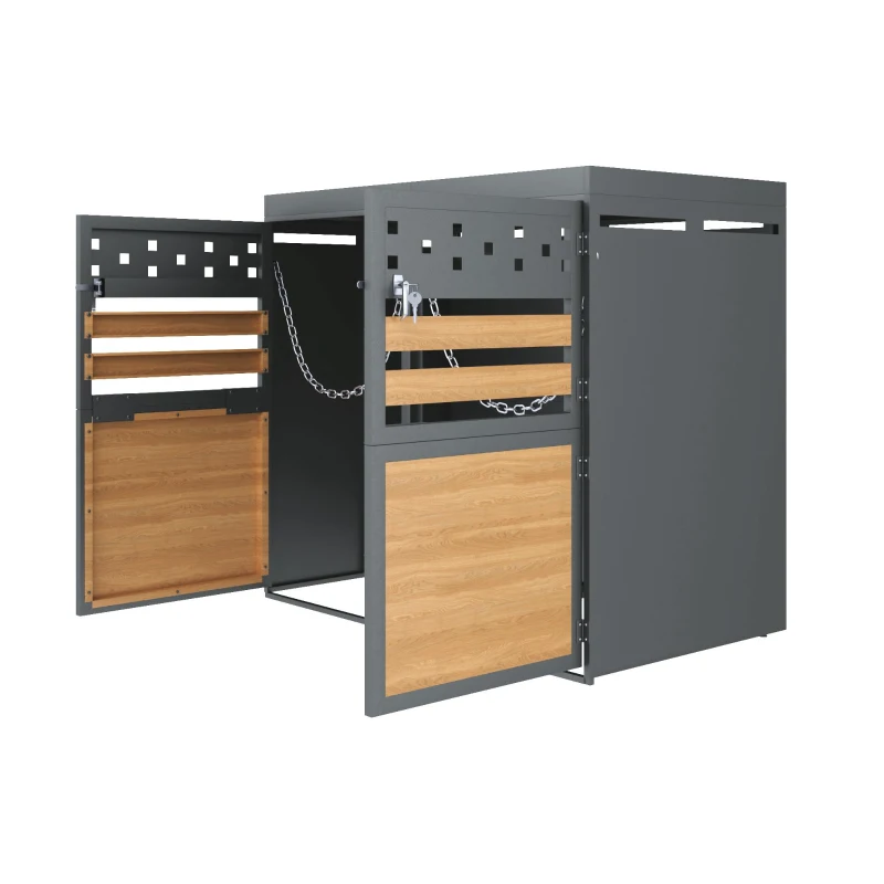 Coffre à poubelles lot de 2 avec toit végétalisé, 132x80x125 cm, Couleur naturelle