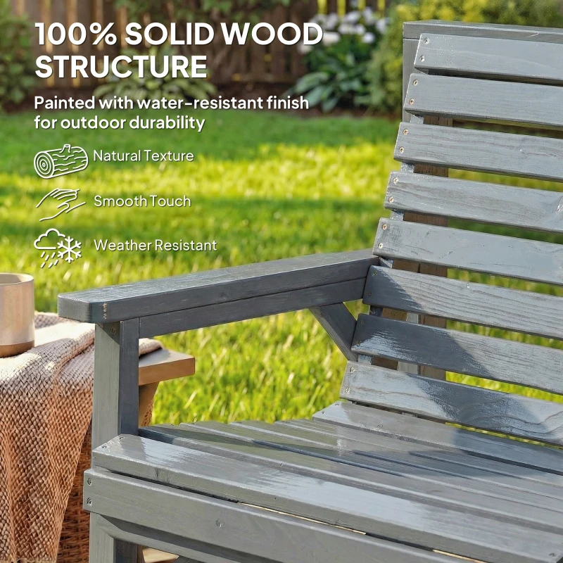 Outsunny Wooden Garden Furniture Set with Parasol Hole, 1 Chair, 1 Bench and Detachable Table, Grey Embossed Finish