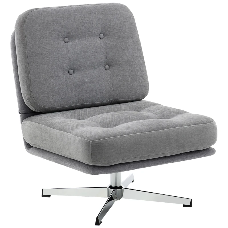 HOMCOM Sillón de acento giratorio, butaca de lectura acolchada con chenilla, asiento amplio, cojín con muelles y patas metálicas, Gris claro