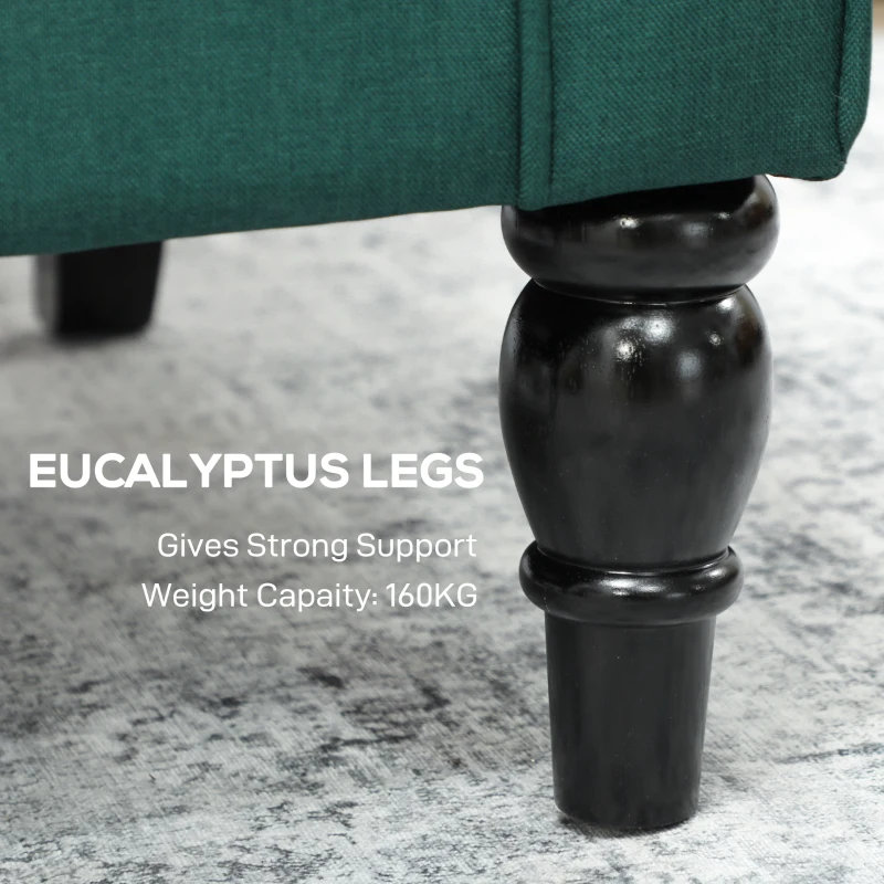 HOMCOM Elegancki fotel uszak, grubo wyściełany, zdejmowany pokrowiec, 74 x 86 x 102 cm, ciemnozielony