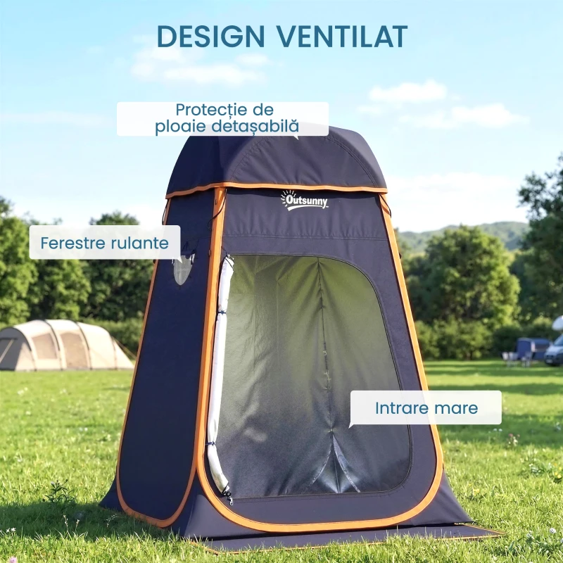 Outsunny Cort de Duș Pop-Up Impermeabil cu Acoperiș Detașabil, din Poliester 190T și Oțel, 152x152x200 cm, Albastru Închis