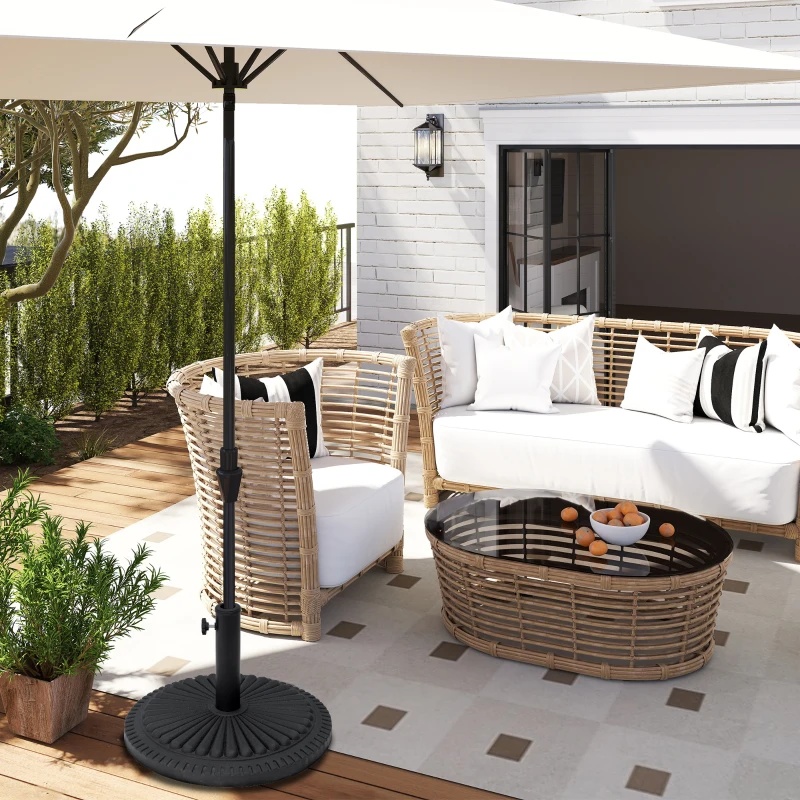 Outsunny 14kg Round Cement Parasol Base Umbrella Weight Stand Holder Fits Φ35mm,Φ38mm,Φ48mm Pole for Patio Outdoor Garden - Black