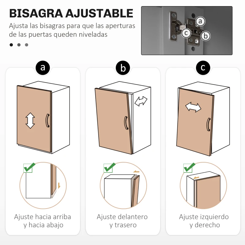 HOMCOM Alacena de Cocina con 3 Puertas de Vidrio Compartimento Abierto 2 Cajones y Estantes Ajustables 100x40x180 cm Gris