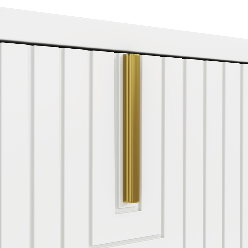 Mobile TV moderno con maniglie e gambe dorate, piedini regolabili, 160x38x44.5 cm, Bianco