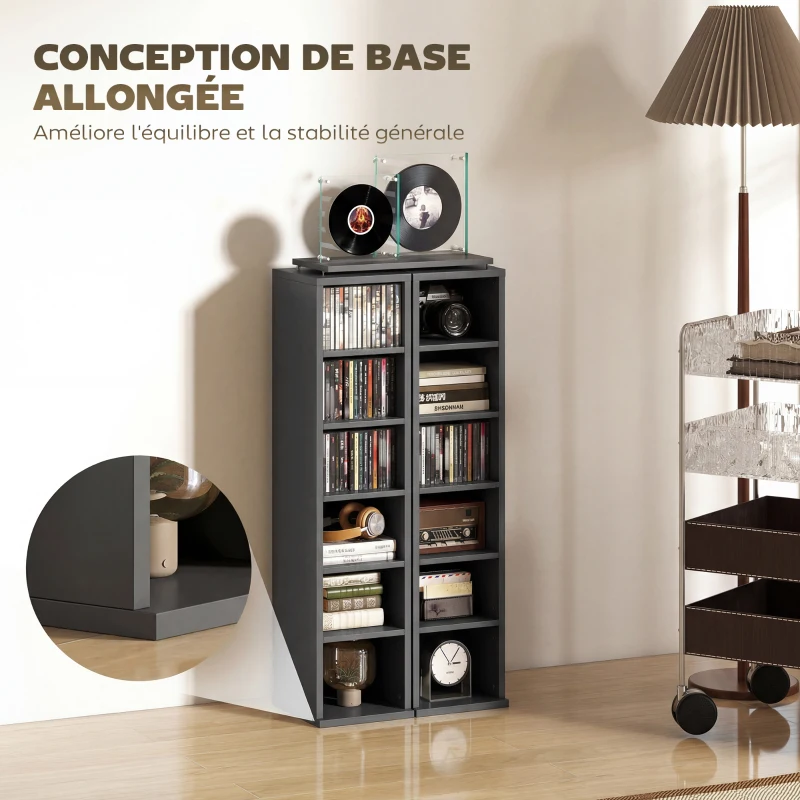 HOMCOM Lote de 2 estanterías columna armario de almacenamiento CD-DVD 12 compartimentos 21 x 22,5 x 88,5 cm capacidad 204 CD negro
